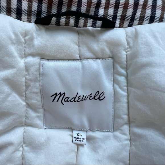 Madewell Padded Jacket in Plaid Brown Tan White Double Breasted Women's size XL - Picture 3 of 11